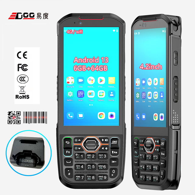 Android13 Rugged Handheld PDA 4.2 Inch Computer Wi-Fi 4G1D2D QR RFID NFC Wireless Barcode Scanner for Inventory Industrial Use