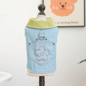 Arnés de mezclilla para perro, nuevo diseño <span class=keywords><strong>2026</strong></span>, chaleco verde de poliéster con cuello, bordado floral, bolsillo, anilla en D, correa transpirable, para cumpleaños de mascotas - Product Image 5