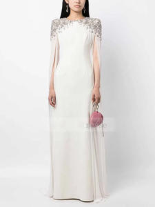 Venta al por mayor de ropa de <span class=keywords><strong>boutique</strong></span> de lujo negro con cuentas capa manga Maxi vestidos de noche elegante hasta el suelo vestido formal vestido de fiesta - Product Image 4