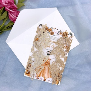 Tarjetas <span class=keywords><strong>de</strong></span> invitación cortadas con láser <span class=keywords><strong>de</strong></span> mariposa dulce princesa dieciséis invitación Baby Shower Ticket - Product Image 2