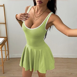 Robe de tennis pour femme avec poches, combinaison de yoga une pièce, jupe-short athlétique, vêtements de sport pour la gym, logo personnalisé, jupe de sport <span class=keywords><strong>d</strong></span>'<span class=keywords><strong>été</strong></span> - Product Image 3