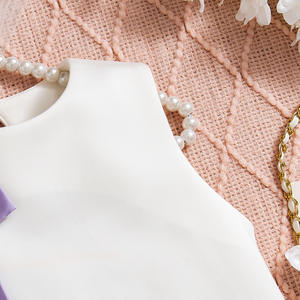 Robe Fille Été Couleur Unie Col Ras du Cou Sans Manches <span class=keywords><strong>Style</strong></span> <span class=keywords><strong>Anglais</strong></span> avec Nœud en Tissu Tricoté Vêtements Enfants ODM - Product Image 3