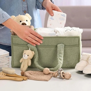 Panier de rangement <span class=keywords><strong>pour</strong></span> couches, best-seller, en coton bouclé, organisateur <span class=keywords><strong>pour</strong></span> bébé avec poignées - Product Image 3