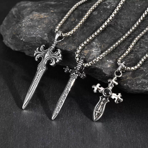 Liontin Salib Pedang Baja Anti Karat Trendy Hip Hop untuk Pria, Perhiasan Korea untuk Pembuatan Kalung - Product Image 1