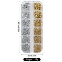 Boîte de 12 compartiments de perles demi-rondes dorées et argentées pour ongles, breloques pour ongles, perles plates rondes de 1/2/3/5 mm, micro-billes de caviar pour manucure