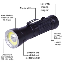 Lampe torche QXMOVING COB à lumière rouge, tête réglable, en aluminium, rechargeable, pour le camping, les situations d'urgence, avec aimant, lampe de travail, réparation automobile