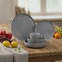 Service de table en grès gris de luxe, 4 pièces |   Europe |   Lave-vaisselle, micro-ondes et four compatibles |   Ensemble élégant de vaisselle, bols et tasses