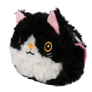 BSCI工厂定制毛绒黑猫肩包毛绒动物玩具粉色女孩包