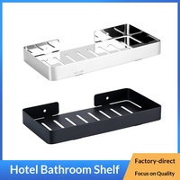 Étagère de salle de bain moderne et simple en acier inoxydable 304 pour projets hôteliers, porte-savon carré noir sans perçage, vente en gros