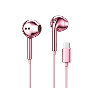 Auriculares con cable cromados tipo C, audífonos plateados con cable, auriculares metálicos cromados plateados - Product Image 1