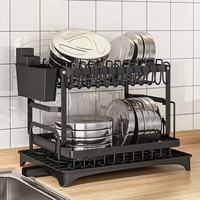Étagère à vaisselle et à bols pliable multifonctionnelle en métal à double niveau avec égouttoir pour usage domestique