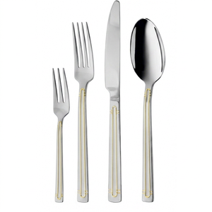 Ensemble de couverts argentés avec poignée à bordure dorée minimaliste, élégants ustensiles de table en acier inoxydable pour les dîners, les mariages, les restaurants et les cadeaux - Product Image 1