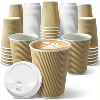 Gobelet en papier jetable avec couvercle épaissi à paroi ondulée pour café, thé au lait, eau minérale, isolation thermique, revêtement PE, logo personnalisé