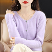 Damen Nerz Fleece Pullover Herbst Winter Strickjacke Jacke Knopf Dekoration Neue lose Schnalle Voll farbige Wolle Strick Base Shirt