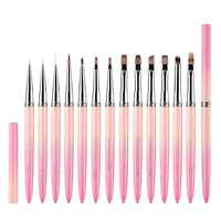 13 styles de pinceaux à ongles plats en nylon ondulé rose dégradé pour manucure, liner, gel UV, extension, stylo de construction et dessin de lignes
