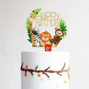 可爱的卡通猴子字母丙烯酸蛋糕甜点装饰丛林派对动物快乐生日蛋糕顶部为孩子生日