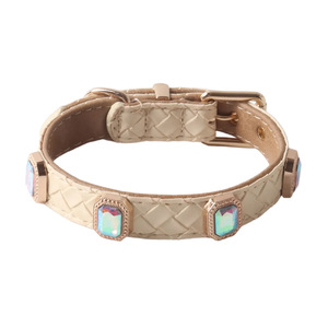 Kalung Hewan Peliharaan Mewah Warna Solid Bahan Kulit PU Anyaman dengan Hiasan Permata untuk Kucing dan Anjing - Product Image 5