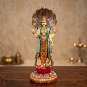 Statue Artisanale en Résine Effet Marbre du Dieu Vishnu - Idole de Vishnu Chaturbhuja Debout avec Capuchon Sheshnaag pour Décoration de Temple Domestique Diwali - Product Image 2