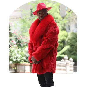 Factory Directly Sell Red Color Customized Real Animal Fox Fur Coat Men