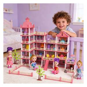 Elegante Casa de Muñecas Tipo Mansión Familiar con Balcón, Piscina, Tobogán, Ascensor y Muebles, Regalo para la Imaginación, de Plástico, para Niños de 5 a 7 Años - Product Image 6
