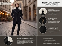 Manteau d'hiver pour femme en mélange de laine, mi-long, fermeture éclair asymétrique, col en fausse fourrure sherpa, veste noire, vêtement d'extérieur