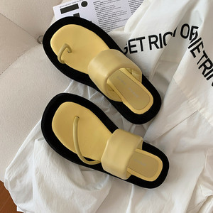 Zapatillas de piel auténtica con punta abierta redonda para mujer, zapatos planos sin cordones, color amarillo, para verano, venta al por mayor - Product Image 2