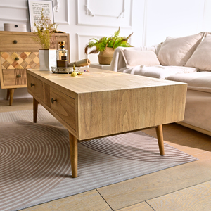 Table basse en bois de style moderne INNOVA avec tiroir de rangement, sculptée à la main, naturelle, décorative, durable, facile à assembler, pour salon - Product Image 4