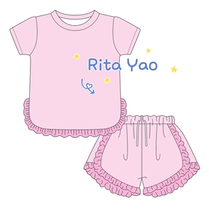Conjuntos de Ropa de Verano para Niñas al por Mayor, Conjuntos de Algodón Sólido con Bordado Personalizado, Conjunto de Shorts con Volantes para Niñas Pequeñas - Product Image 3