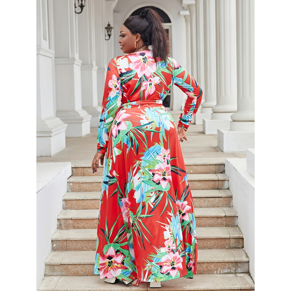 VIP【送料関税込】OBIDI FLOWER PRINT SILK DRESS Summer Women's Printed V-Neck Slit Maxi Dress Floral