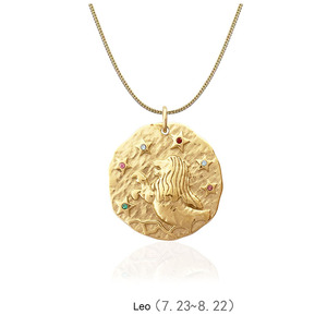 Collier pendentif disque rond en acier inoxydable plaqué or avec cristaux, motif <span class=keywords><strong>constellation</strong></span> étoilée et <span class=keywords><strong>signe</strong></span> du zodiaque NS1472 - Product Image 6