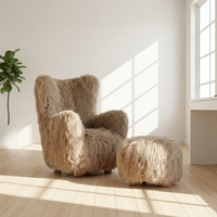 Fauteuil d'appoint moderne et relaxant, style mi-siècle, avec dossier échelle en bois massif, inclinable manuel et rembourré en mousse, pour salon, chambre et maison