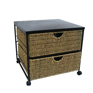 XH Natural Handmade Seagrass <strong>2</strong> <strong>Drawer</strong> <strong>Storage</strong> <strong>Unit</strong> With Wheels - Product Image 1