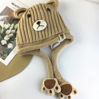 Nouveauté : Bonnet bébé en tricot jacquard personnalisé avec bouton, chapeau amusant en acrylique à motif animal pour enfants, voyage en plein air