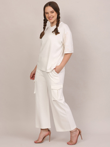 Reasonable Prices <b>White</b> Wide Leg <b>Cargo</b> Trousers High Waist Casual Pants with Side Pockets For Women By Exporters - Product Image 4