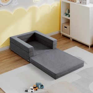 Giường trẻ em đa năng 3 trong 1, có thể chuyển đổi thành ghế sofa, giường ngủ di động, chất liệu mút xốp, màu xám - Product Image 3
