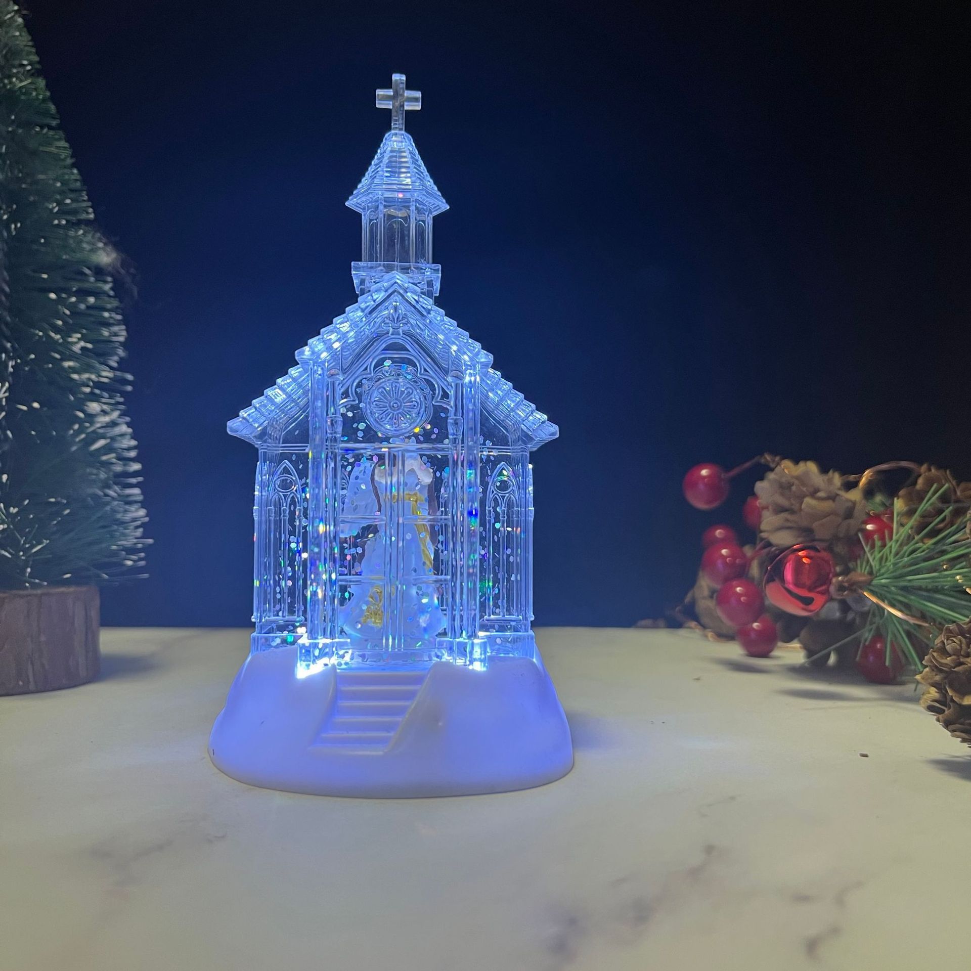 Ángel transparente para llenar con agua, diseño de iglesia.