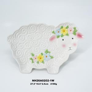 Piatto di Servizio in Ceramica a Forma di Pecora Pasquale, Vassoio per Antipasti a Forma di Agnello 3D con Motivi Floreali per Decorazioni Primaverili, Stoviglie Festive per le Feste - Product Image 6