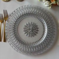 Assiette de présentation en verre antique à motif or et argent, couleur turquoise, pour mariage de luxe, vente en gros à prix d'usine