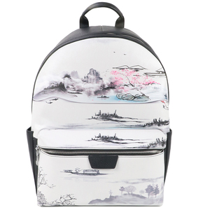 China Manufacturer Wholesale Chinese Ink Painting Style Women's <b>Backpack</b> PU <b>Leather</b> Travel <b>Backpack</b> with Zipper Pocket - Product Image 1