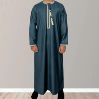Nouvelle Robe Homme Style Africain, Moyen-Oriental, Dubaï, Arabe, Marocain, Musulman, Couleur Unie, Col Rond, Broderie Épaisse, Style Oman