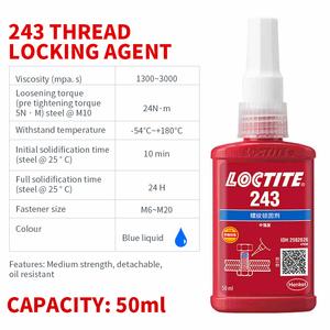 <span class=keywords><strong>Loctite</strong></span> 243 50ml nhiệt độ cao kháng trung bình sức mạnh có thể tháo rời chất lỏng màu xanh threadlocker keo dính - Product Image 2