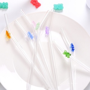 Thân Thiện Với Môi 8Mm Tùy Chỉnh Trong Suốt Tái Sử Dụng Chống Nhăn Borosilicate Gấu Quyến Rũ Cong Thủy Tinh Rơm Với Bong Bóng Cho Uống - Product Image 4