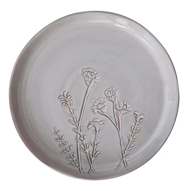 L' ultimo disegno ossidato smalto intaglio fiori stoviglie rotondo da pranzo piatto di ceramica moderna piatti della cena