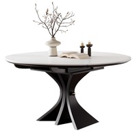 Ensemble de table à manger ronde extensible et pliable minimaliste à 4 places, plateau en bois massif et dalle de pierre, utilisation en restaurant, meubles de maison