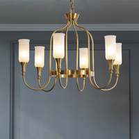 Lustre LED en verre et cuivre de style moderne vintage américain, E12, lumière blanche chaude décorative, luminaire suspendu pour salon, salle à manger