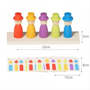 Rompecabezas de Clasificación Montessori para Niños Pequeños, Juguete de Madera de 5 Figuras para Combinar Colores y Apilar, con Tarjetas de Expresiones y Sombreros - Product Image 6