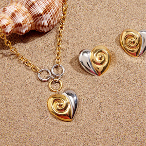 Heart-Shaped Jewelry <b>Set</b> Gold <b>Silver</b> Tone Pendant Necklace <b>Stud</b> <b>Earrings</b> Women's Everyday Wear Fine Jewelry - Product Image 2