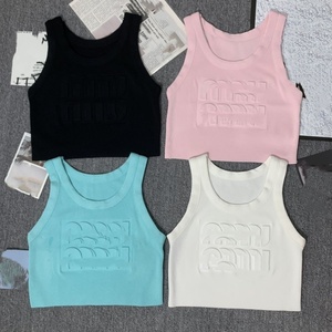 <strong>Ladies</strong> Girls Sexy Crop Ribbed <strong>Tank</strong> <strong>Top</strong> <strong>Top</strong> Quality 100% Cotton Embossed Letter Customization Slim Fit Knitted <strong>Tank</strong> <strong>Top</strong> Women - Product Image 2