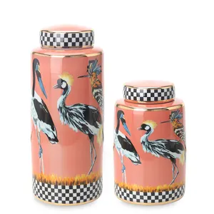 J224 Porcelain Orange Vase Home Decor Ceramic Hogar De Lujo Bird Jar Animal Jar Decor For Home