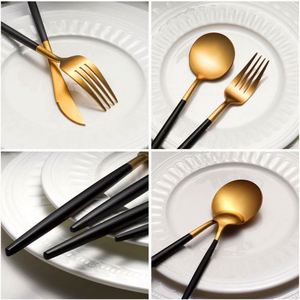 Modern Restaurant Matte Forks Spoons Knives Thick Black Cutlery 18/8 Stainless Steel Golden <b>Flatware</b> Sets for Wedding Event - Product Image 5